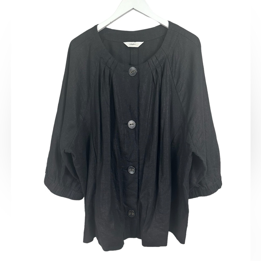 CJ Banks Black Linen Blend Button Down Blazer Cardigan Top Blouse Size XXL